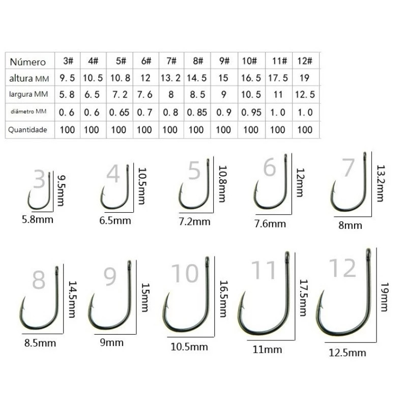 Kit Pesca 600 Anzóis Chinu nos Tamanhos 3 ao 12 com Estojo de Armazenamento