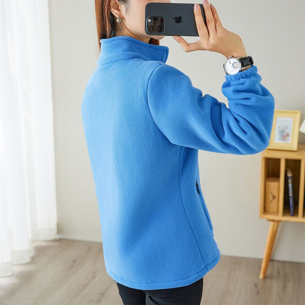 Jaqueta de Fleece Outono Inverno, Fleece de Floco de Neve, Cardigã Feminino de Fleece Fino com Gola Alta, Moletom Esport