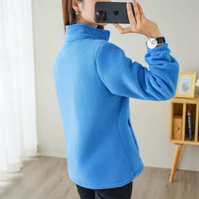 Jaqueta de Fleece Outono Inverno, Fleece de Floco de Neve, Cardigã Feminino de Fleece Fino com Gola Alta, Moletom Esport