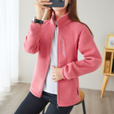 Jaqueta de Fleece Outono Inverno, Fleece de Floco de Neve, Cardigã Feminino de Fleece Fino com Gola Alta, Moletom Esport