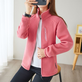 Jaqueta de Fleece Outono Inverno, Fleece de Floco de Neve, Cardigã Feminino de Fleece Fino com Gola Alta, Moletom Esport