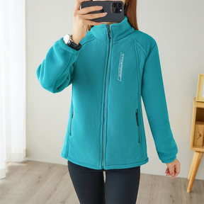 Jaqueta de Fleece Outono Inverno, Fleece de Floco de Neve, Cardigã Feminino de Fleece Fino com Gola Alta, Moletom Esport