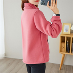 Jaqueta de Fleece Outono Inverno, Fleece de Floco de Neve, Cardigã Feminino de Fleece Fino com Gola Alta, Moletom Esport
