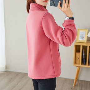 Jaqueta de Fleece Outono Inverno, Fleece de Floco de Neve, Cardigã Feminino de Fleece Fino com Gola Alta, Moletom Esport
