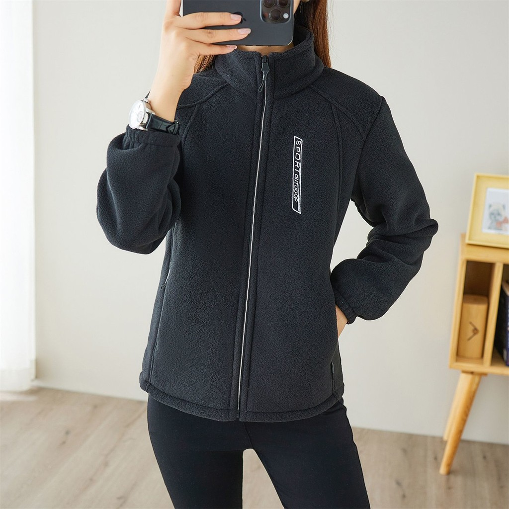 Jaqueta de Fleece Outono Inverno, Fleece de Floco de Neve, Cardigã Feminino de Fleece Fino com Gola Alta, Moletom Esport