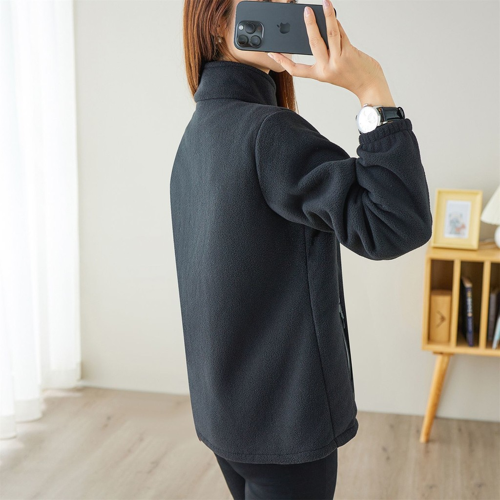 Jaqueta de Fleece Outono Inverno, Fleece de Floco de Neve, Cardigã Feminino de Fleece Fino com Gola Alta, Moletom Esport
