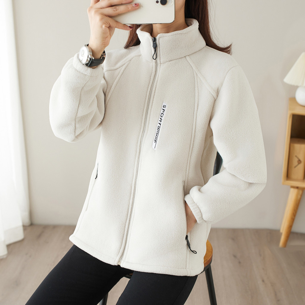 Jaqueta de Fleece Outono Inverno, Fleece de Floco de Neve, Cardigã Feminino de Fleece Fino com Gola Alta, Moletom Esport