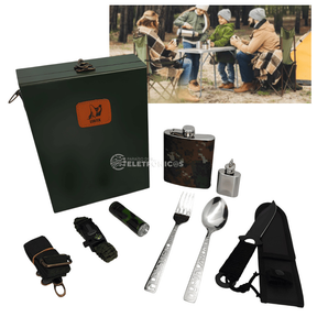 Kit Completo para Aventuras ao Ar Livre Faca Tática, Cantis e Lanterna em Maleta Compacta LKCD28