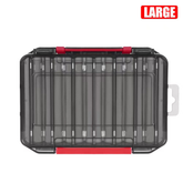 Uma caixa de pesca de duas faces para o armazenamento portátil de anzóis, iscas e outros acessórios de pesca.