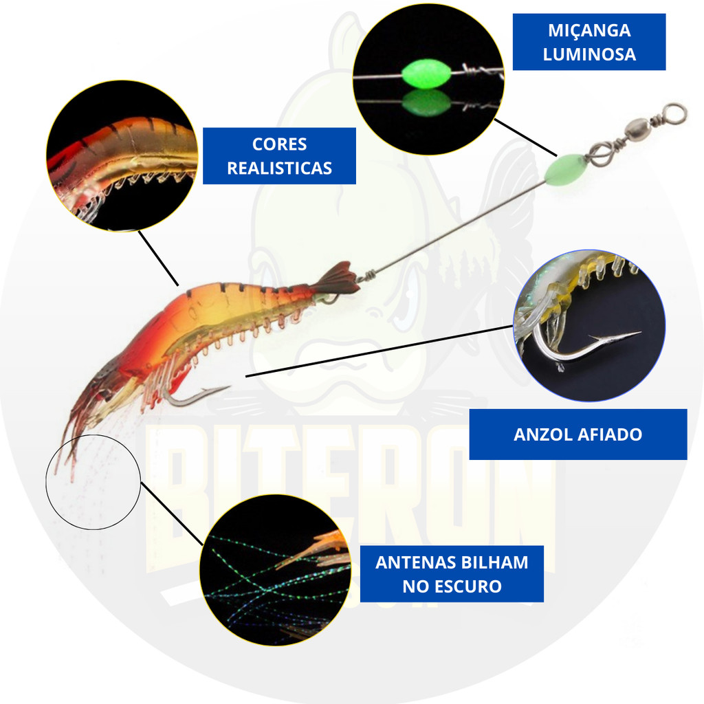 Isca artificial camarão com anzol Tucunaré Robalo Corvina