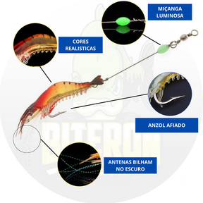 Isca artificial camarão com anzol Tucunaré Robalo Corvina
