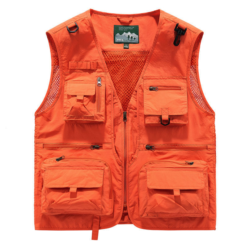 Com tamanho grande Multi-bolso colete masculino ao ar livre colete de meia-idade idosos verão outono pesca solto de seca