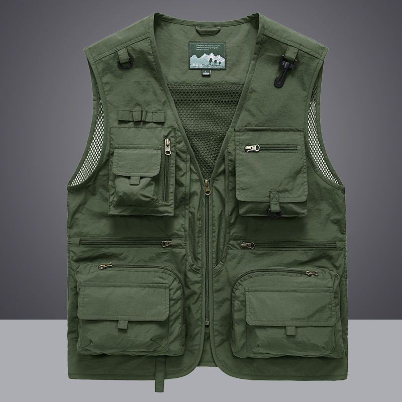 Com tamanho grande Multi-bolso colete masculino ao ar livre colete de meia-idade idosos verão outono pesca solto de seca