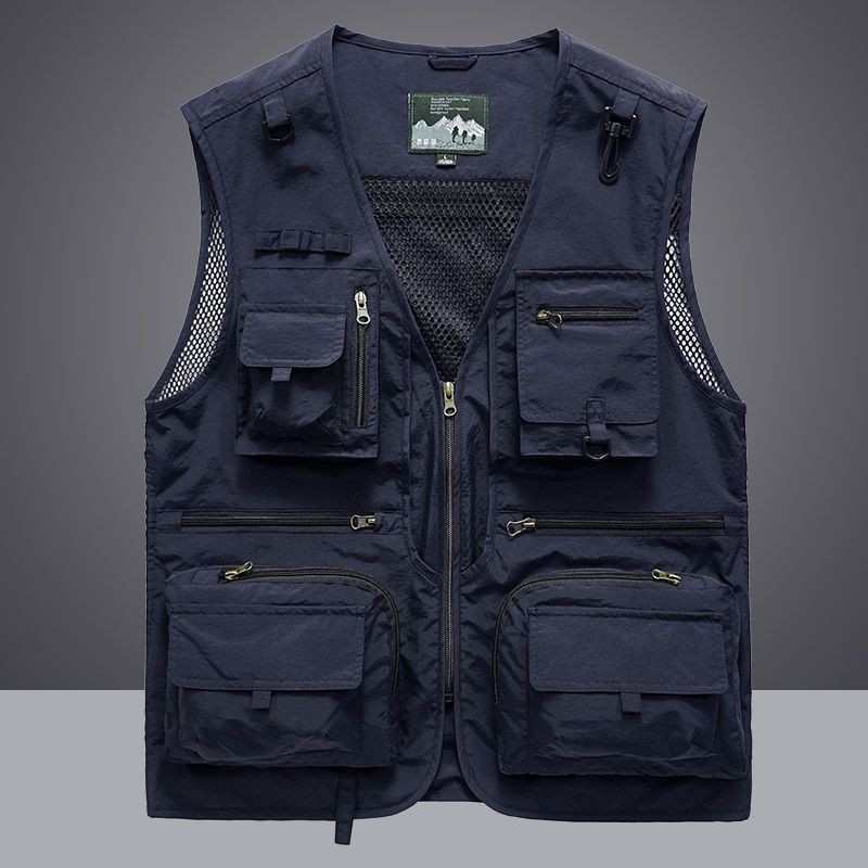 Com tamanho grande Multi-bolso colete masculino ao ar livre colete de meia-idade idosos verão outono pesca solto de seca