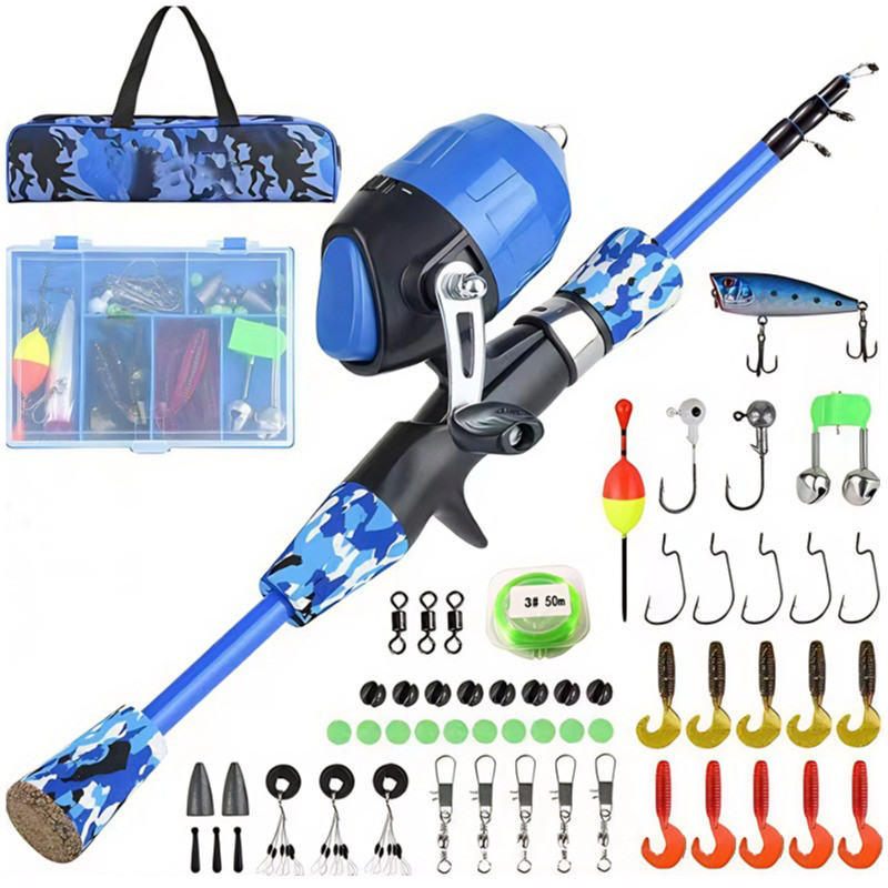 Conjunto De Pesca Completo Telescópica Fibra de Vidro E 1 Molinete Com Linha Maleta + Acessórios