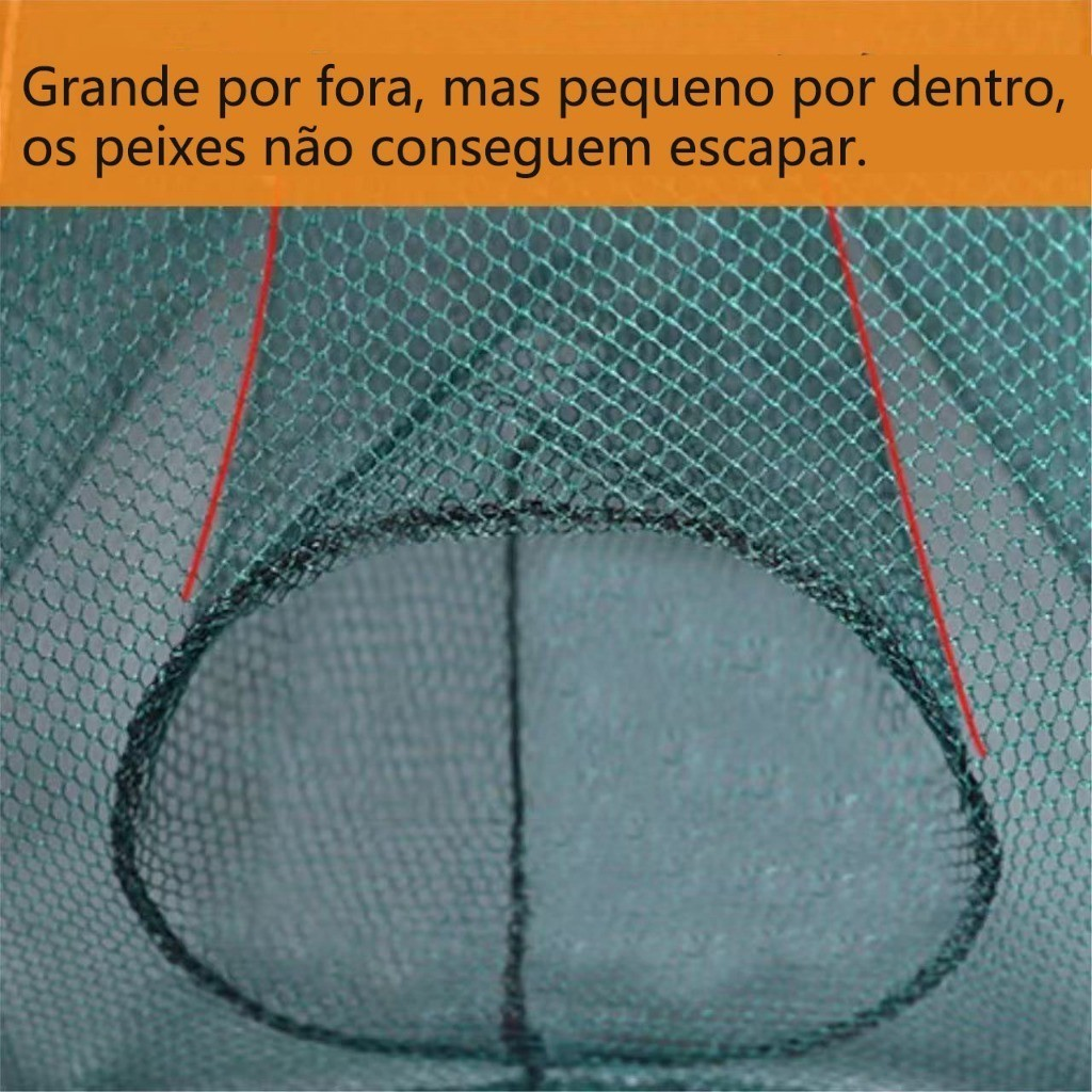 KIT 4 Armadilha de Pesca com 6 Entradas - Rede Retrátil 90x90 para Isca Viva, Camarões, Lambaris e Peixes Pequenos