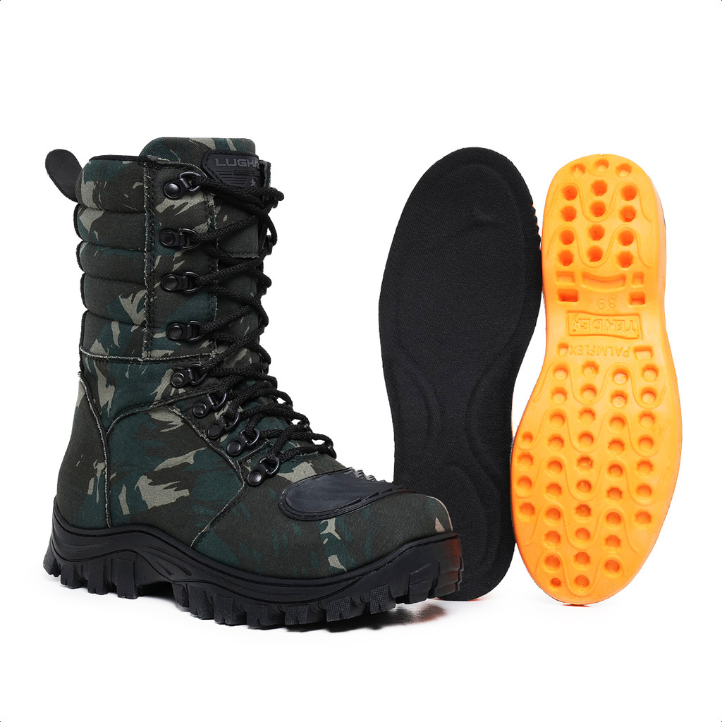 Bota camuflada caça e pesca lançamento militar