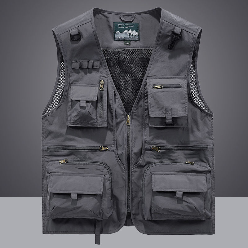 Com tamanho grande Multi-bolso colete masculino ao ar livre colete de meia-idade idosos verão outono pesca solto de seca