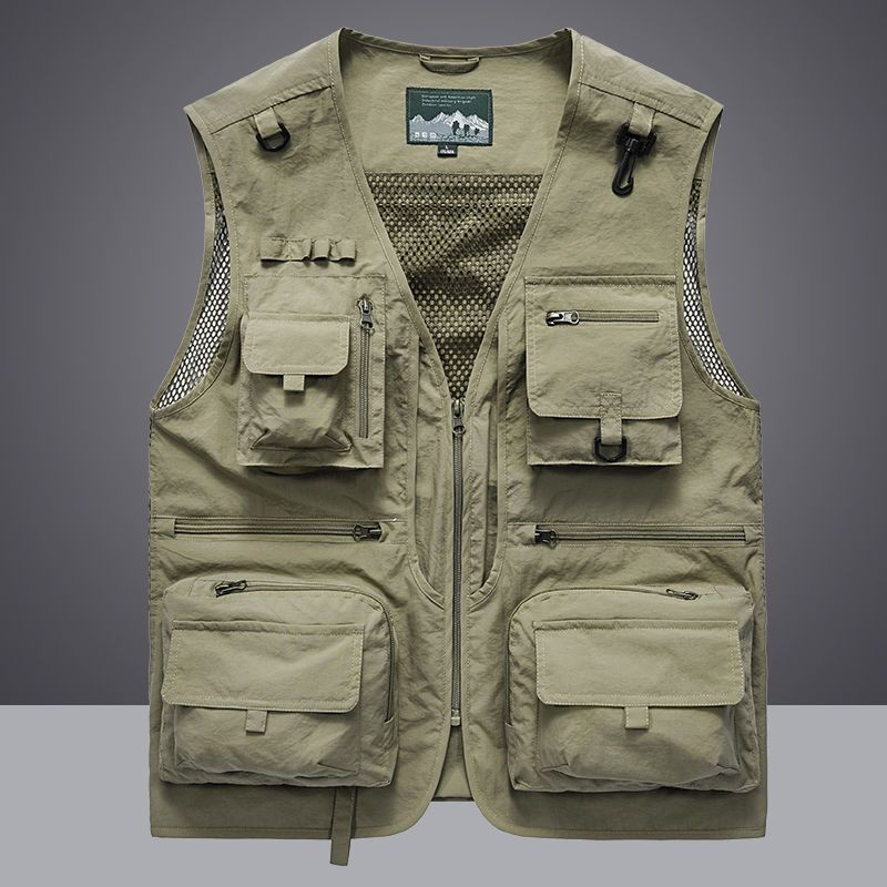 Com tamanho grande Multi-bolso colete masculino ao ar livre colete de meia-idade idosos verão outono pesca solto de seca