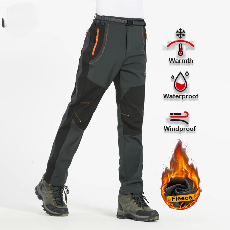 Calças De Caminhada De Lã Quente Grossa Dos Homens Inverno À Prova Dwaterproof Água Casca Macia Chuva Trekking Acampamen