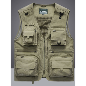 Com tamanho grande Multi-bolso colete masculino ao ar livre colete de meia-idade idosos verão outono pesca solto de seca