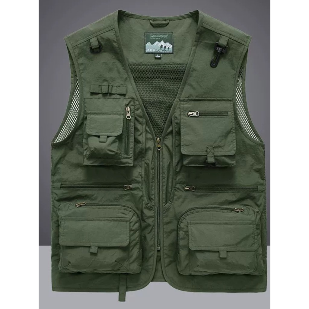 Com tamanho grande Multi-bolso colete masculino ao ar livre colete de meia-idade idosos verão outono pesca solto de seca