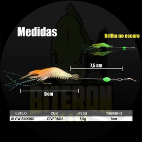 Isca artificial camarão com anzol Tucunaré Robalo Corvina