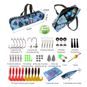 Conjunto De Pesca Completo Telescópica Fibra de Vidro E 1 Molinete Com Linha Maleta + Acessórios