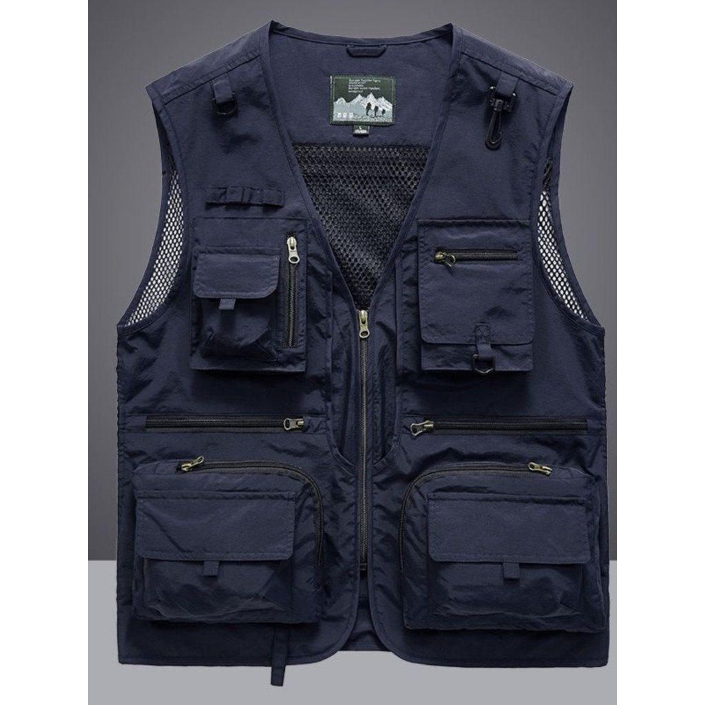 Com tamanho grande Multi-bolso colete masculino ao ar livre colete de meia-idade idosos verão outono pesca solto de seca