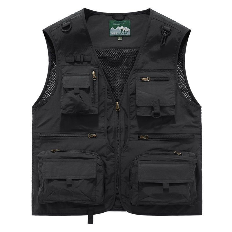Com tamanho grande Multi-bolso colete masculino ao ar livre colete de meia-idade idosos verão outono pesca solto de seca