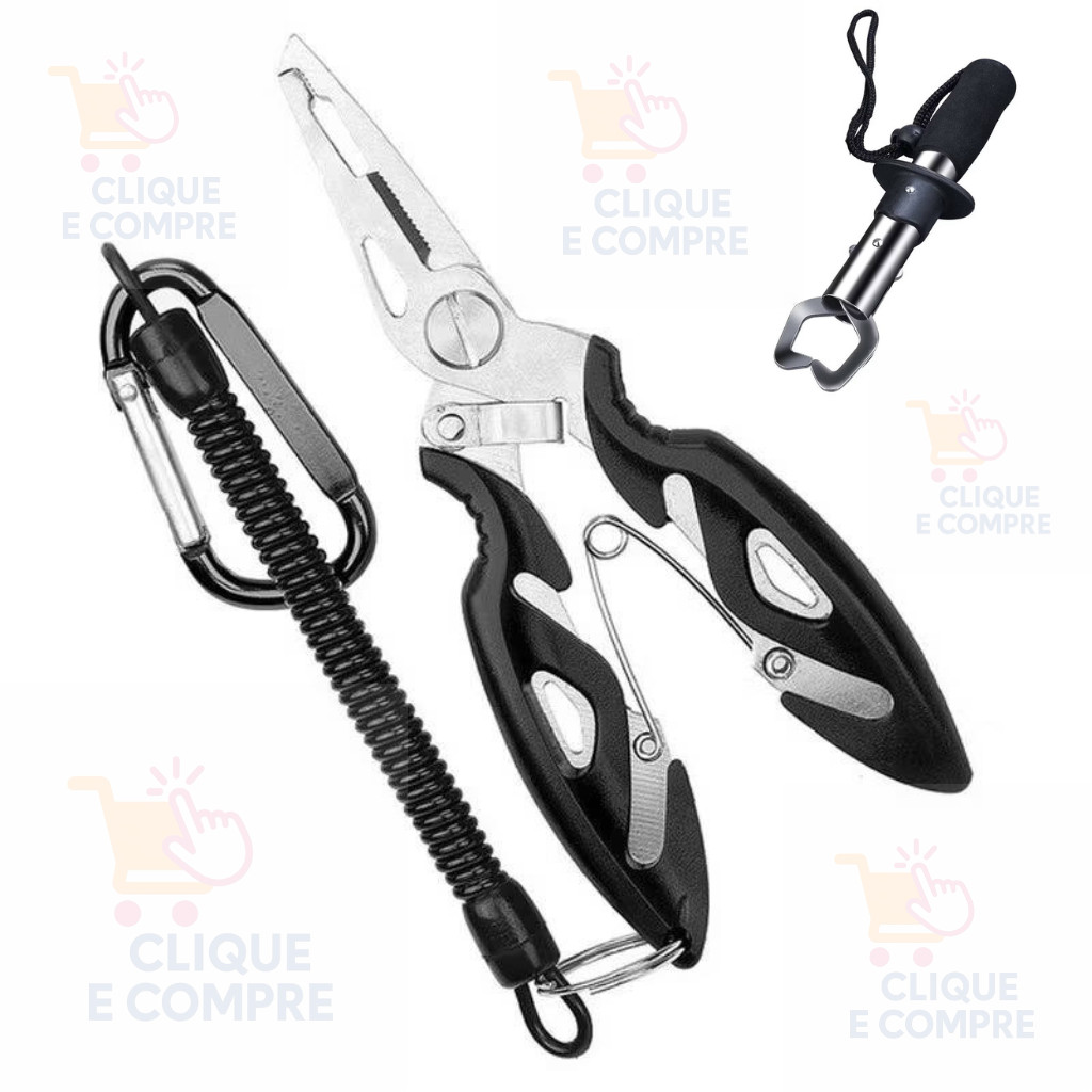 Kit Alicate De Pesca Cordão de Segurança Tesoura Multifuncional Pegador de Peixe Ferramentas