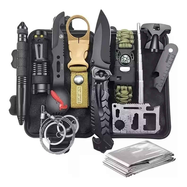 12 em 1 Kit De Acampamento Aventura De Sobrevivência De Emergência Acampamento Tático Militar Aventura Trilha