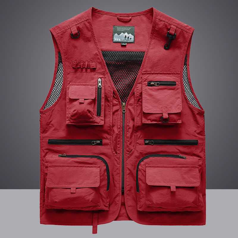 Com tamanho grande Multi-bolso colete masculino ao ar livre colete de meia-idade idosos verão outono pesca solto de seca