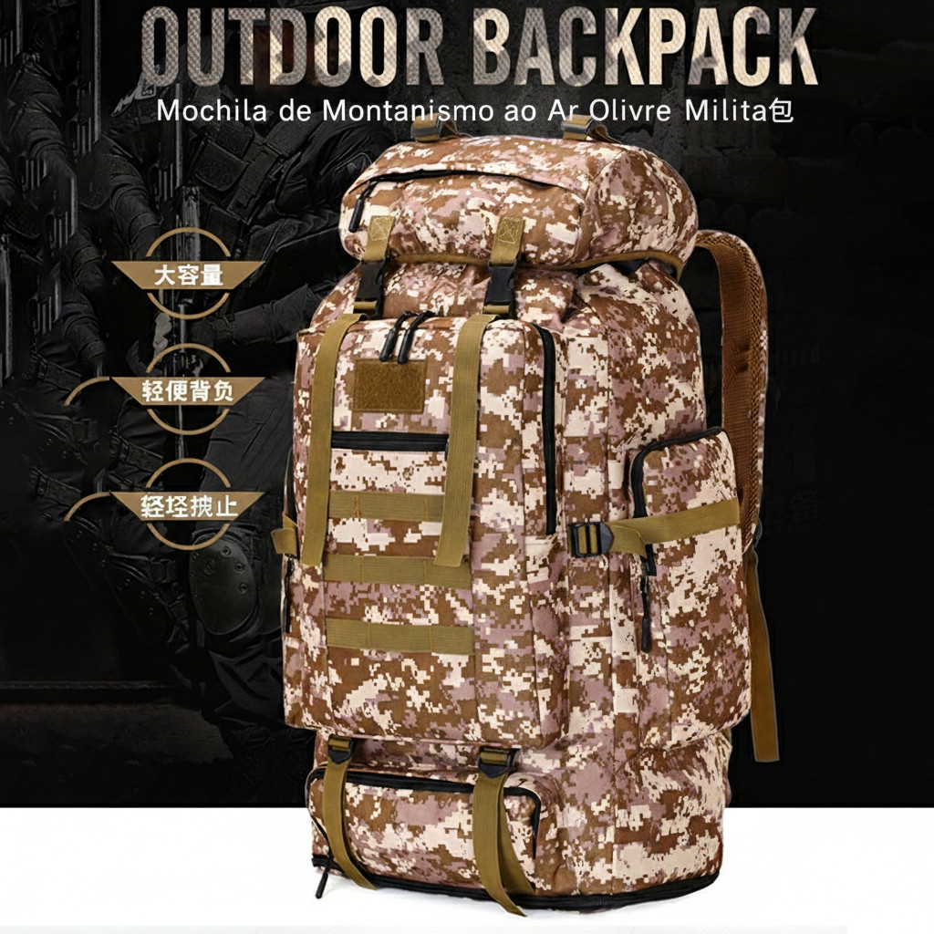 Mochila Cargueira 80L Impermeável para Trilha e Camping Montanismo Viagens Aventuras