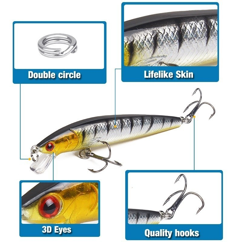 Kit 5/10 Iscas Artificiais Importadas 1/2 Meia Água de 9 cms e 8,5 gramas Pesca Tucunaré Traíra Dourado Robalo Black Bas